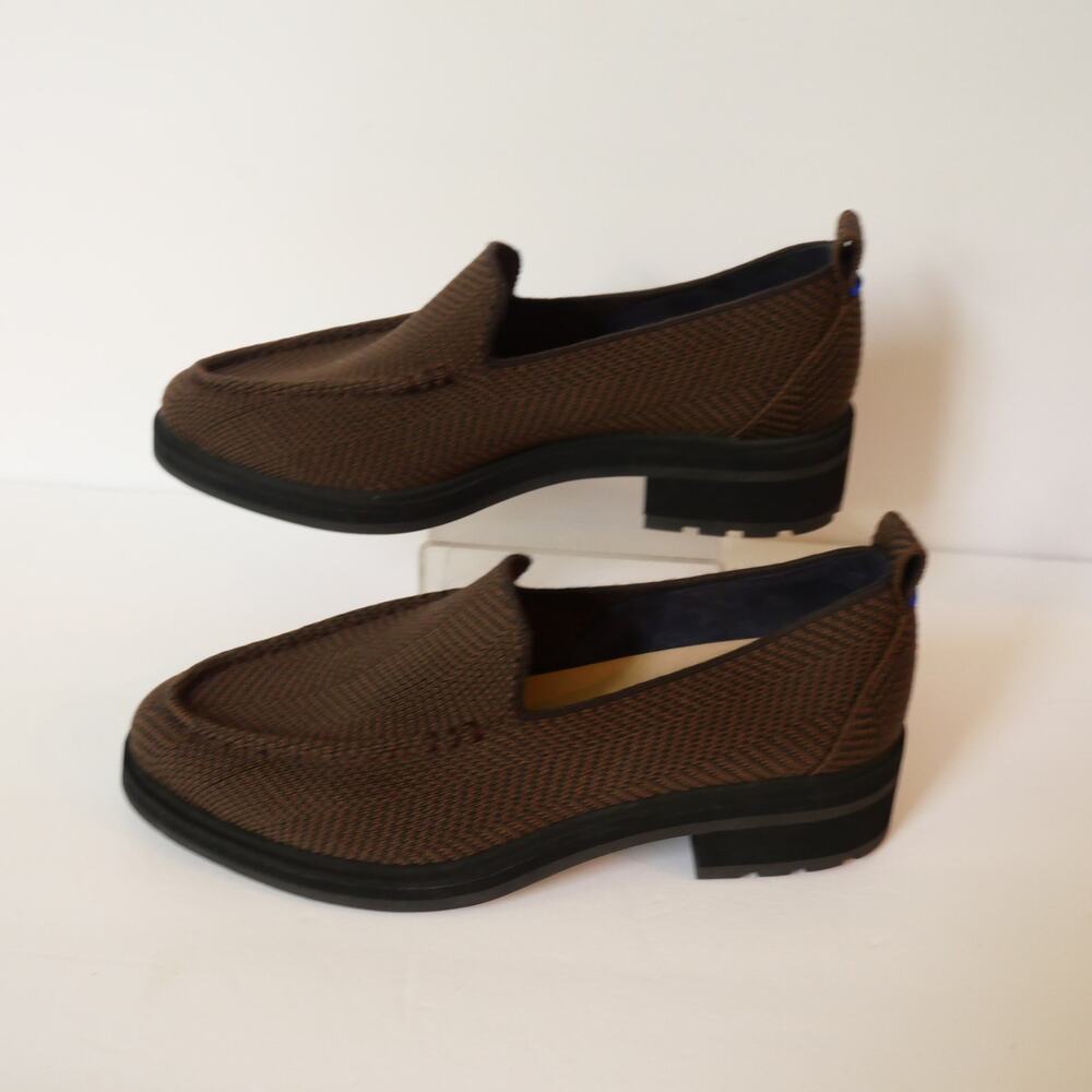 Rothy's Lug Loafer Women's 6 Brown Herringbone Chunky Heel Slip On Shoes NEW - Picture 2 of 13